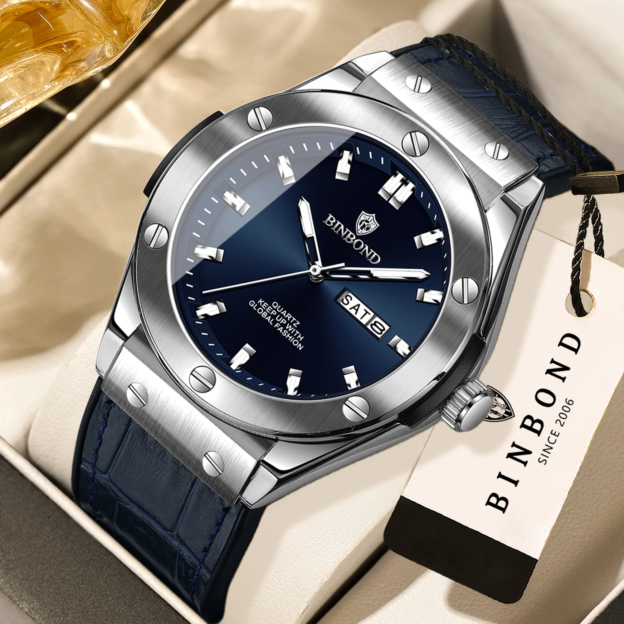 

BINBOND Luxury quartz wristwatches for men luminous waterproof auto date men's watch business sport fashion casual reloj gift