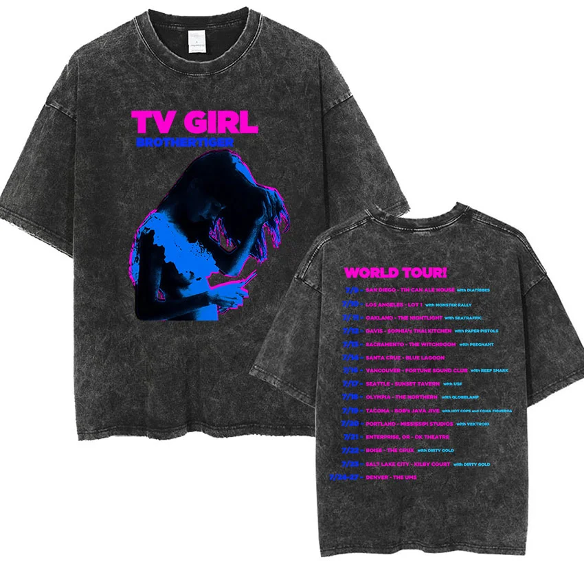 

Washed Vintage TV Girl World Tour 2025 Merch T-shirt Men Women Retro Indie Rock Music T Shirt Men's Fashion Oversized T-shirts