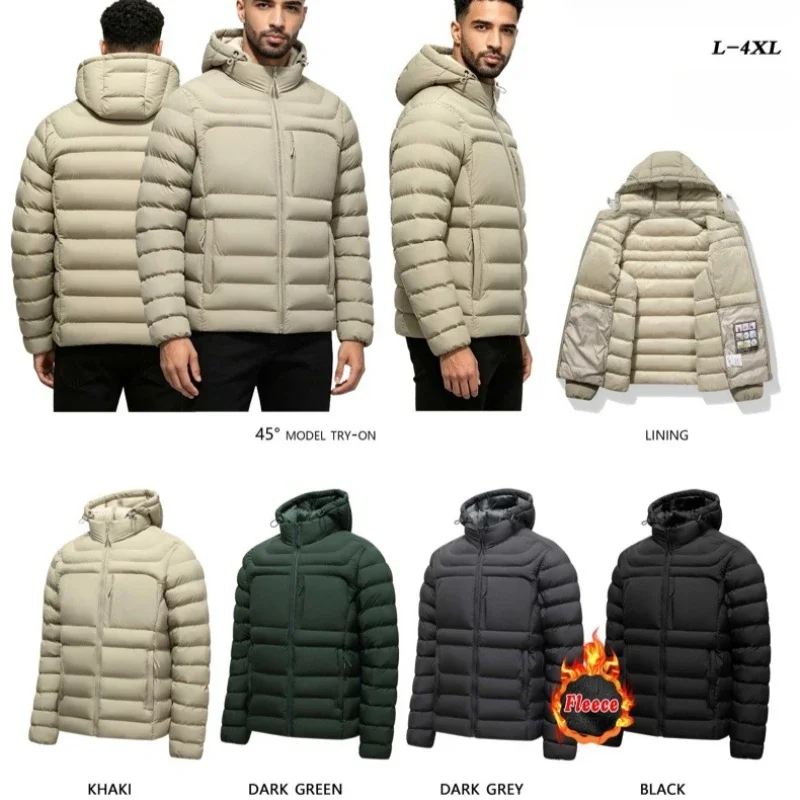 Fleece Puffer Jacket Man Outdoor Water-Repellent Hooded Quilted Jacket Insulated Parka Jacket Padded Coat Man Windbreaker Parkas