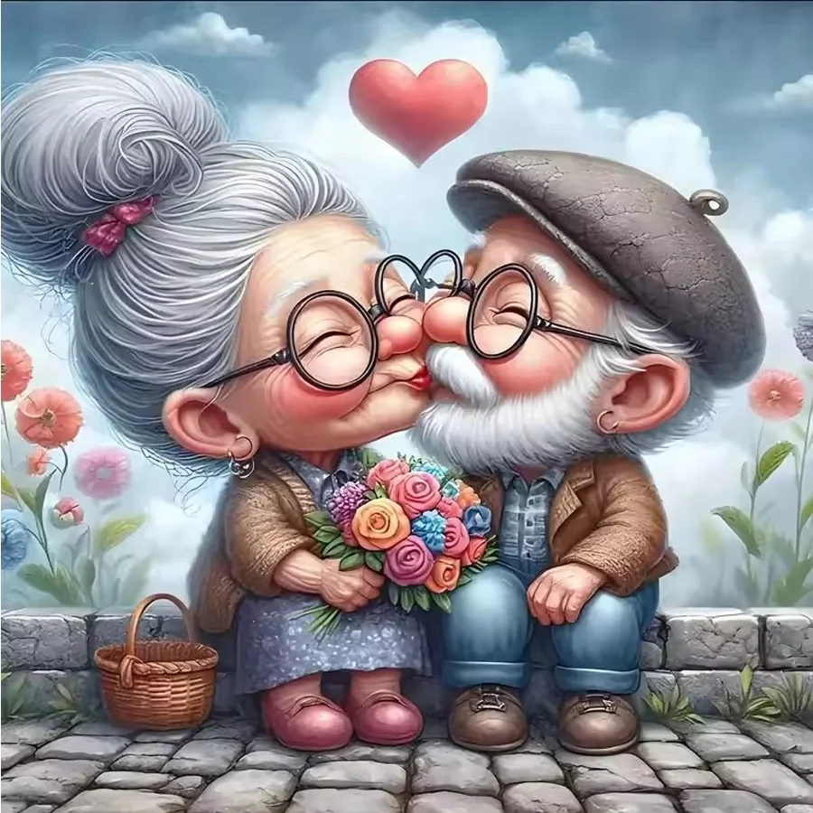 Romantic kiss between elderly couple diamond painting cross stitch kits full diamond embroidery Grandparents' love story decor