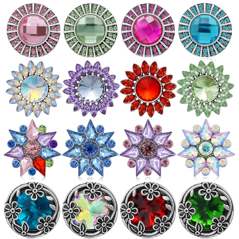 Colorful Rhinestone Beauty Flowers Round Metal 18mm snap buttons for DIY 18mm snap jewelry Accessories Women Gift
