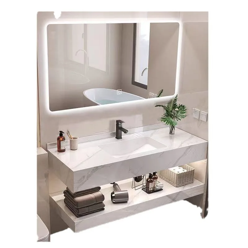 

Slate seamless splicing ceramic integrated basin, high-end washstand bathroom cabinet