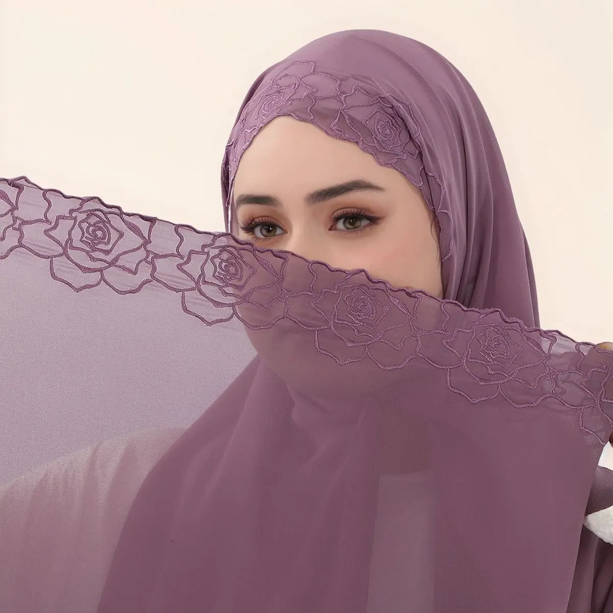 Bufanda Hijab de gasa bordada de lujo para mujer, hiyabs musulmanes, Mantón largo a la moda, bufanda larga, turbante islámico, pañuelo para la cabeza
