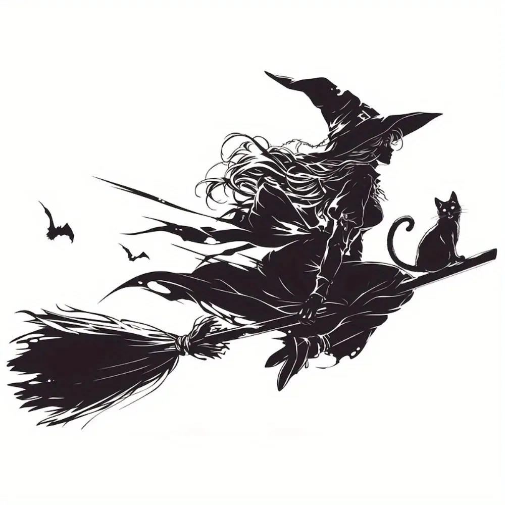 

1PC Witch and Broom Sky Ride Motorcycle Stickers Motorbike Fuel Tank Waterproof Vinyl Decals Horror Halloween Decoration