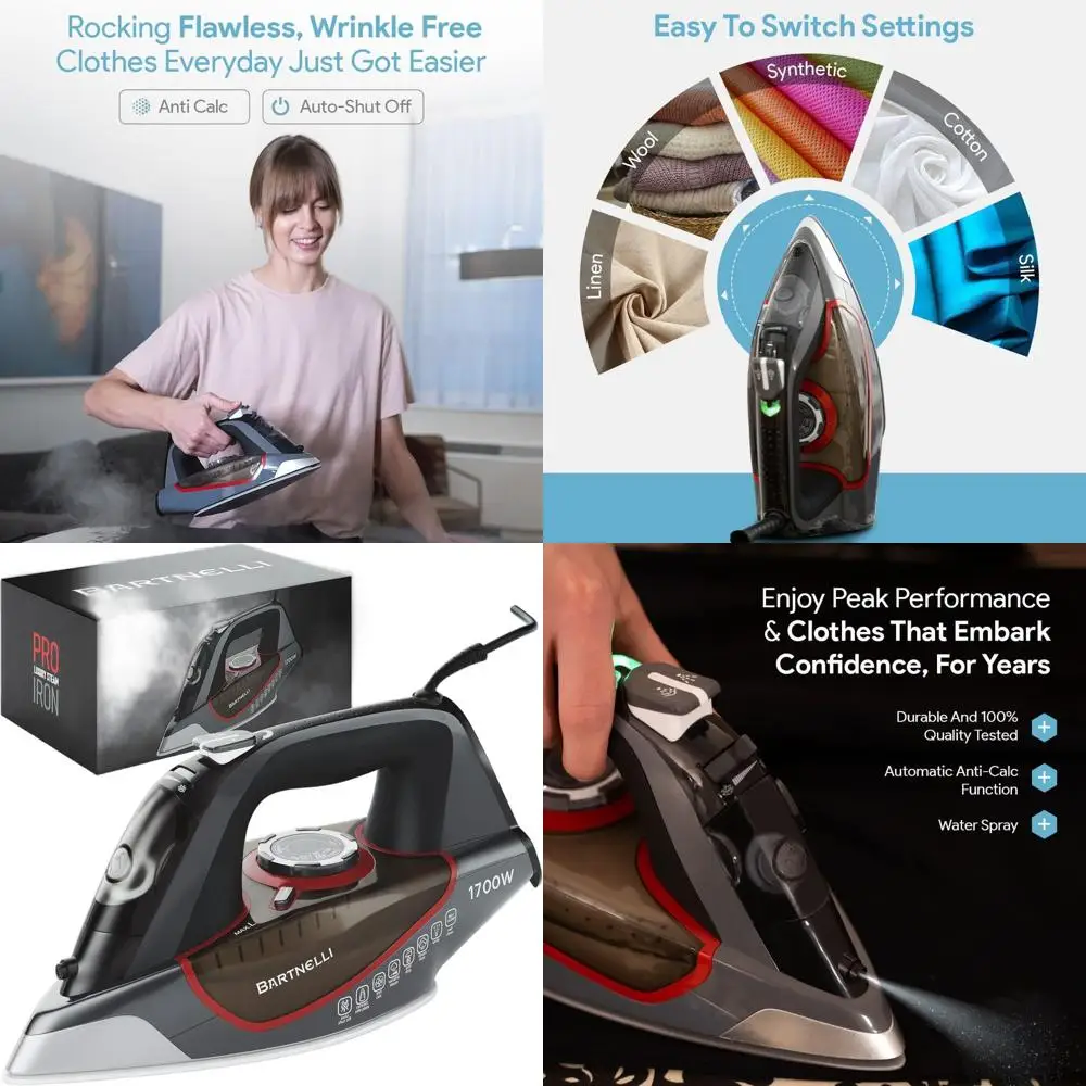 

Мощный паровой утюг с керамической подошвой, 1700 Вт, 3-режимное автоматическое отключение, премиум-качество и долговечность