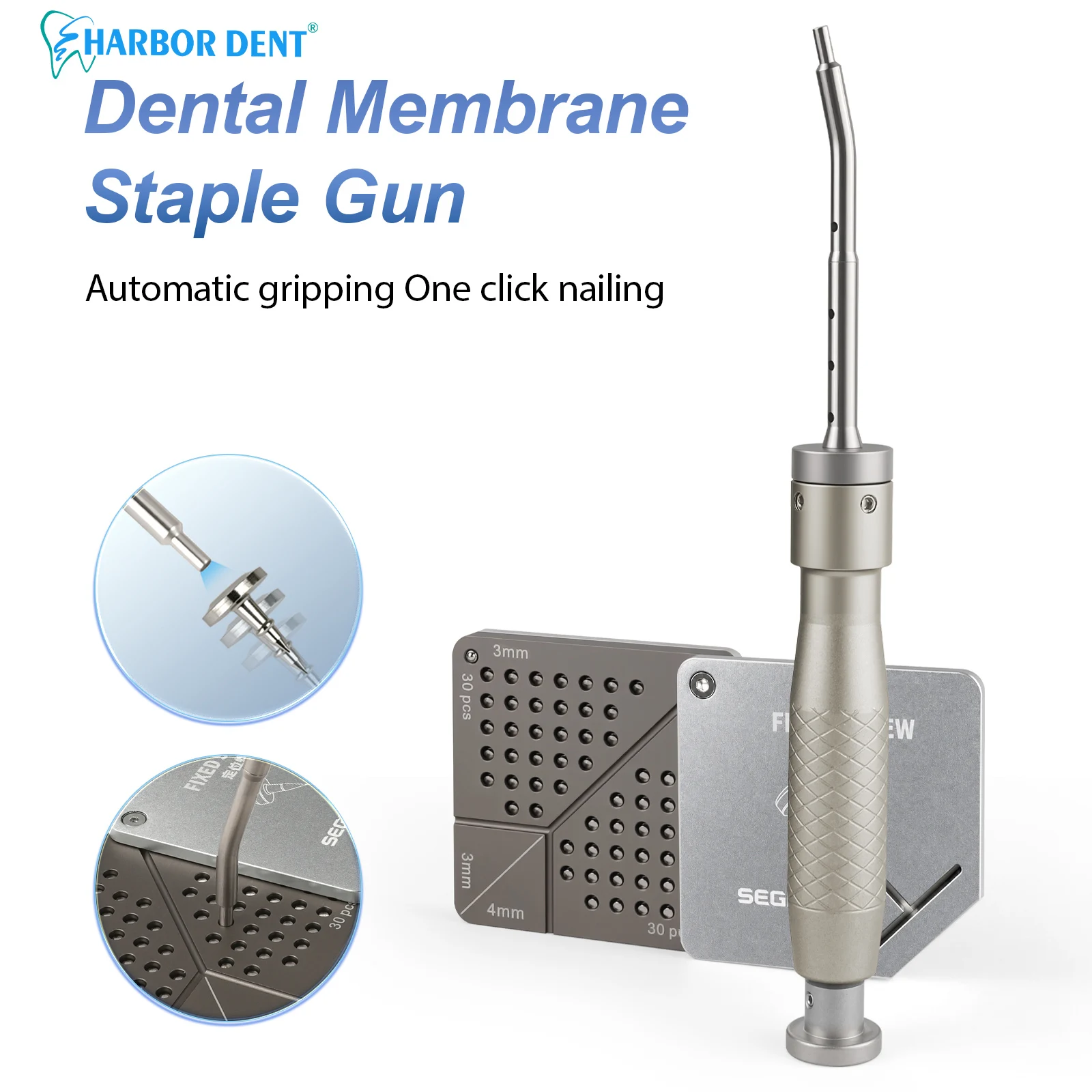 Dental Implant GBR Screw Titanium Bone Pin Membrane Tack One-Click Auto-Positioning Tack Gun with 60 Titanium Screws