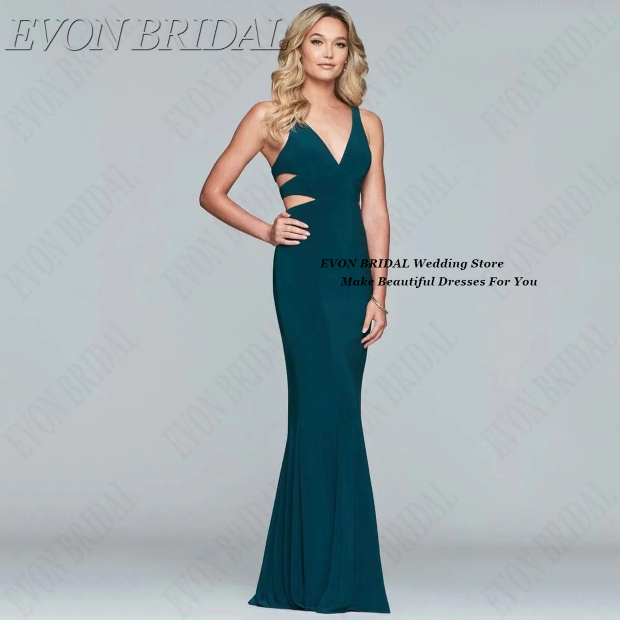 

V-neck Evening Dress With Side Cut-Outs Fitted Long Formal Evening Prom Gown Customized Elegant Mermaid Party Gowns EVON BRIDAL