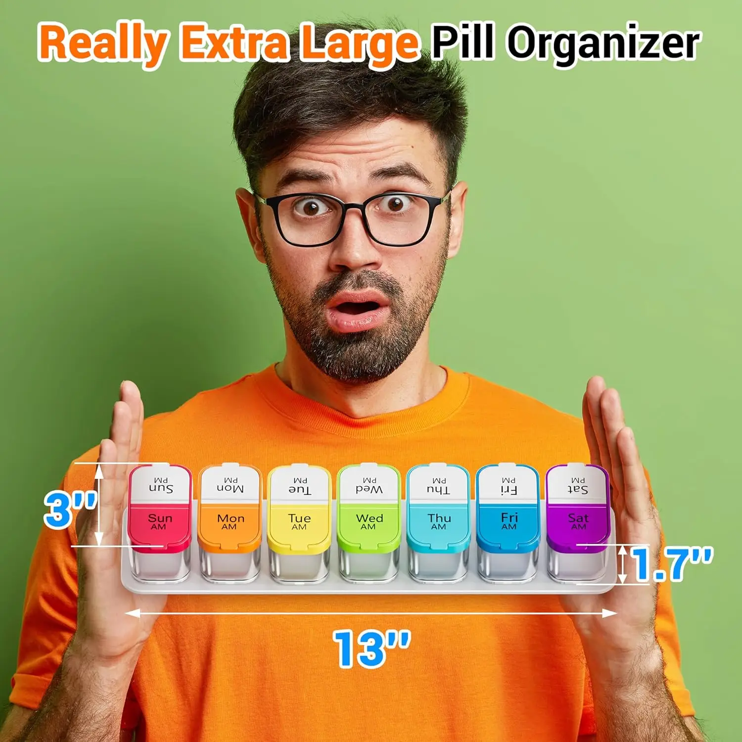 Extra Large 7 Day Pill Organizer, AM/PM Weekly Pill Box 2 Times a Day, XL Big Pill Case Holds Vitamins Supplements Medications