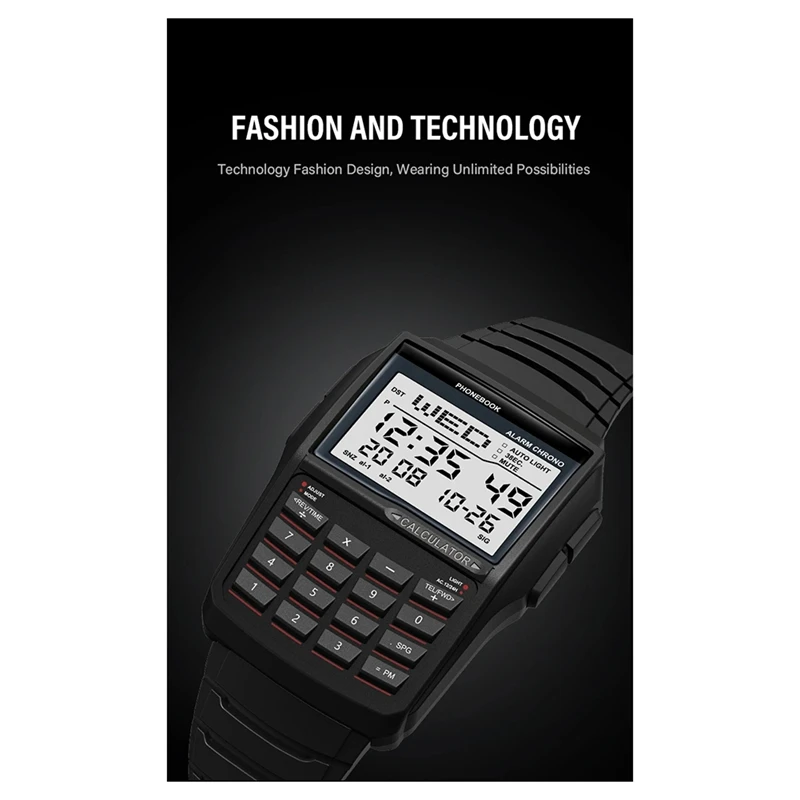 LED Digital Sports Watch Multifunction Electronic Calculator Waterproof Computer Style Watch