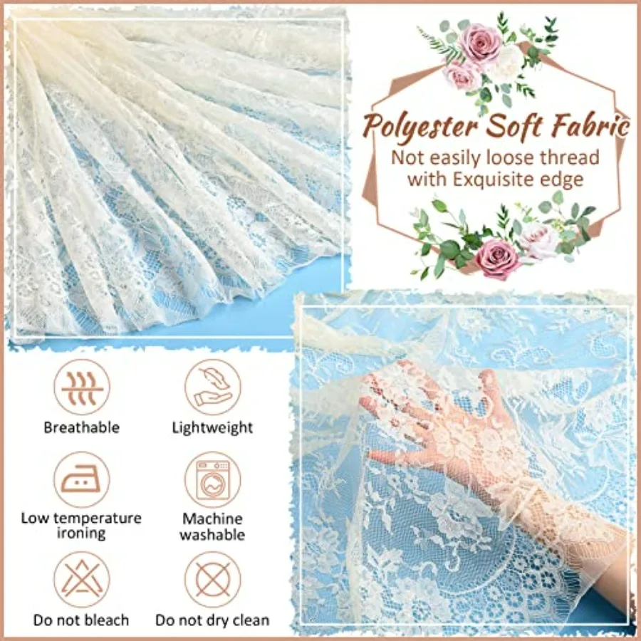 مفارش مائدة من الدانتيل العاجي - 10 عبوات، 59 × 118 بوصة، تراكب طاولة مستطيل مطرز بالدانتيل الزهري لحفلات الزفاف، وحفلات استقبال المولود الجديد،