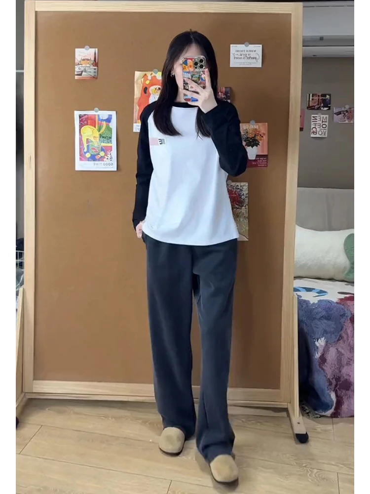 

Waed Bla ey Wide Leg Fitn Pants Men's Casual Straight Cut Trousers Autumn Winter Lazy Sle Sports Long Trousers