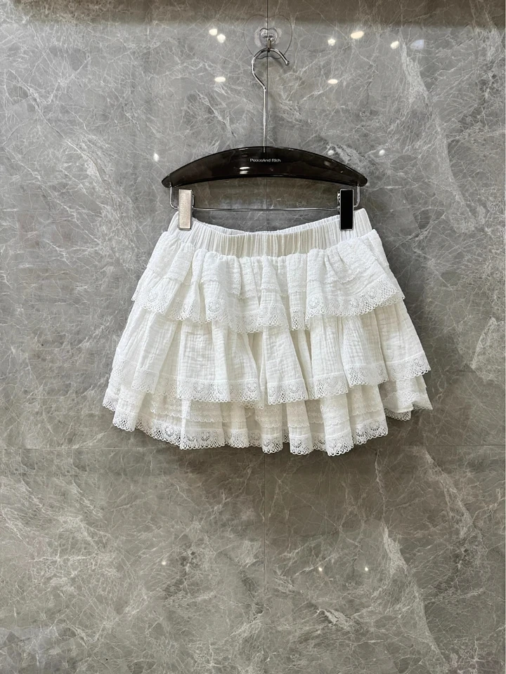 2024SS Summer Fashion Women High Quality Lace Patchwork Cake Mini Skirt for Female