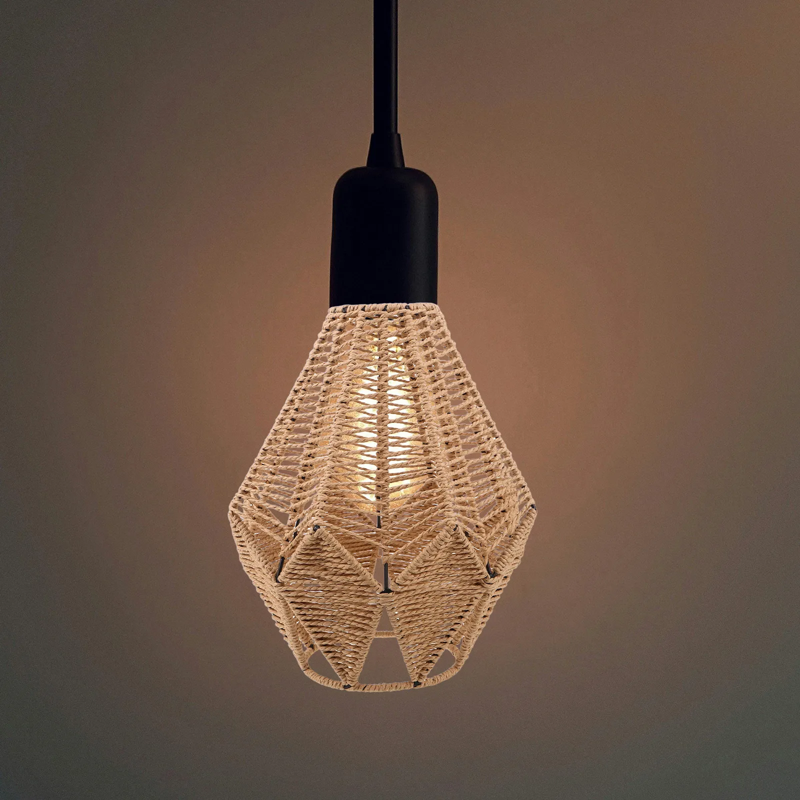 Rustic Pendant Lampshade 4Cm Hole Diameter Bohemian Hand-Woven Rope Light Cover Vintage Ceiling Lamp Shade Home Decor