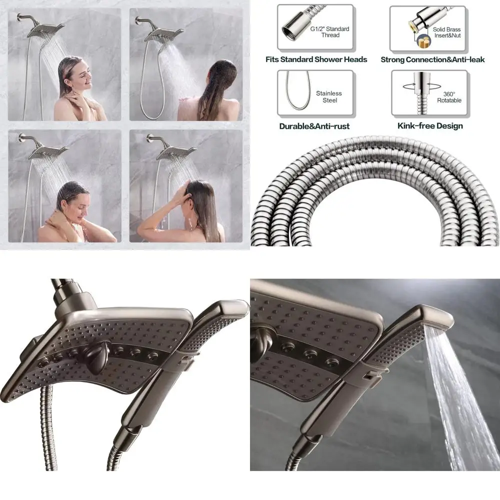 

Dual-Function Shower System: Fixed and Handheld with Grey and Brushed Nickel Finish