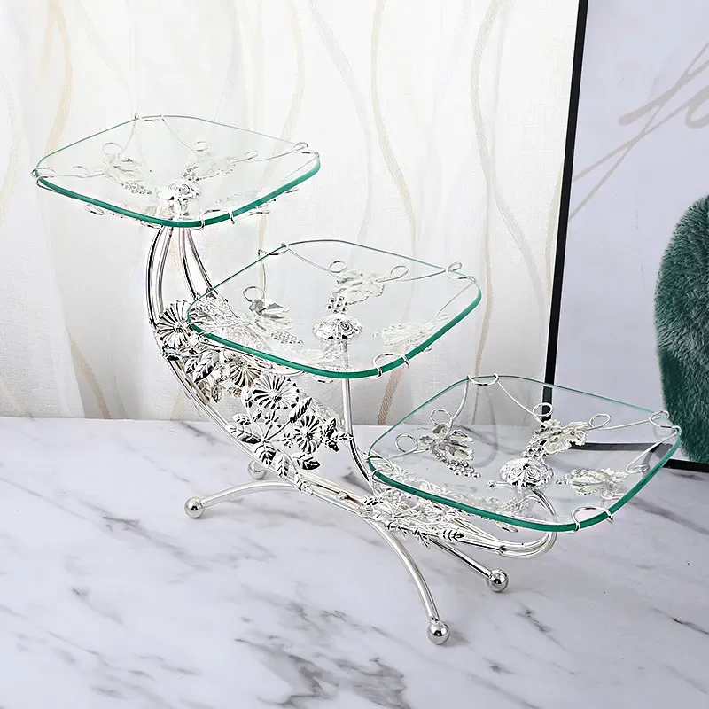for European Classical Style Crystal Clear Glass Fruit Plate Retro Light Luxury Hotel Clubhouse Dessert Cake Decoration Plate