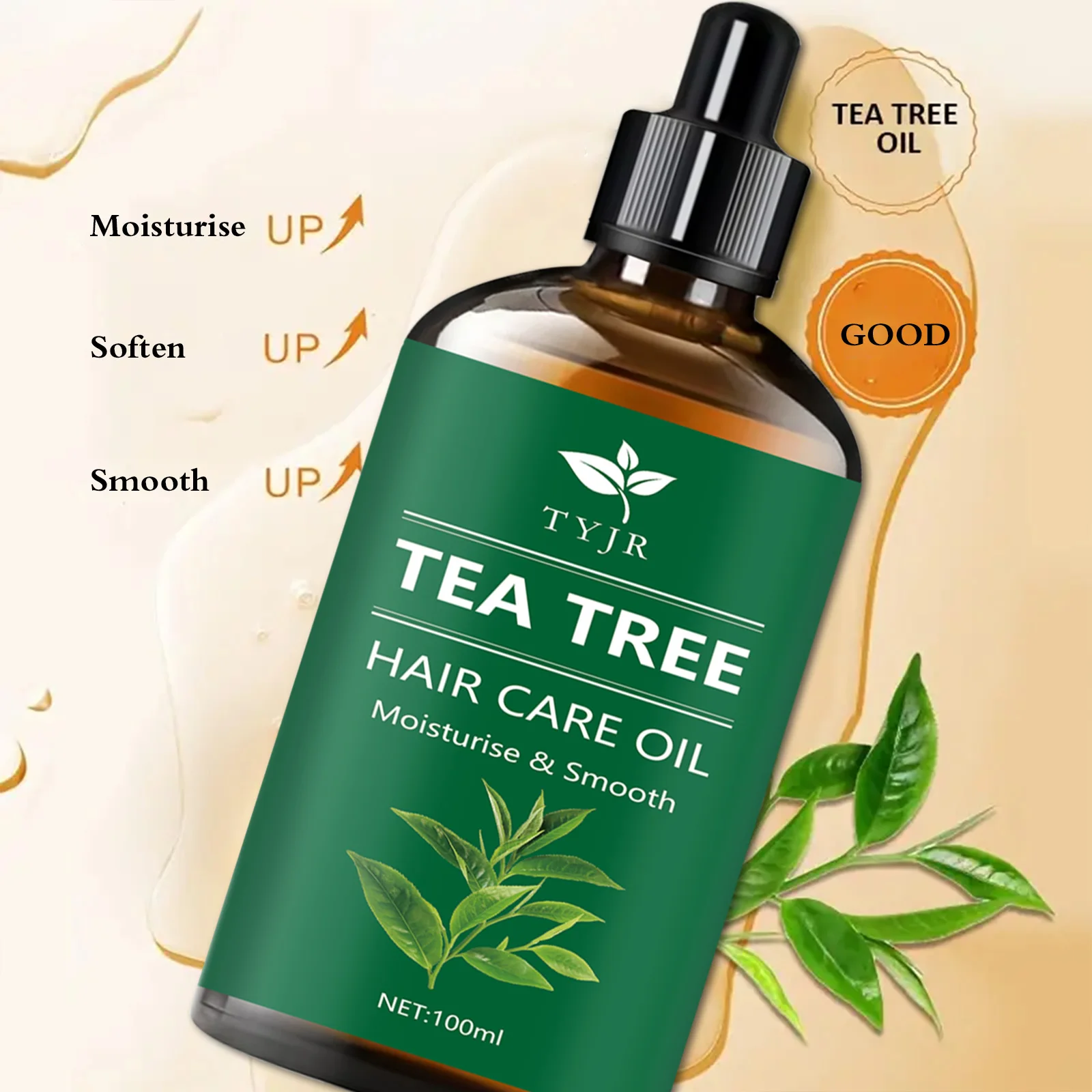 Aceite esencial de té de árbol, tratamiento del cuero cabelludo Natural puro para el crecimiento del cabello, fortalecedor antiencrespamiento, nutre, producto para el cuidado del cabello saludable y brillante