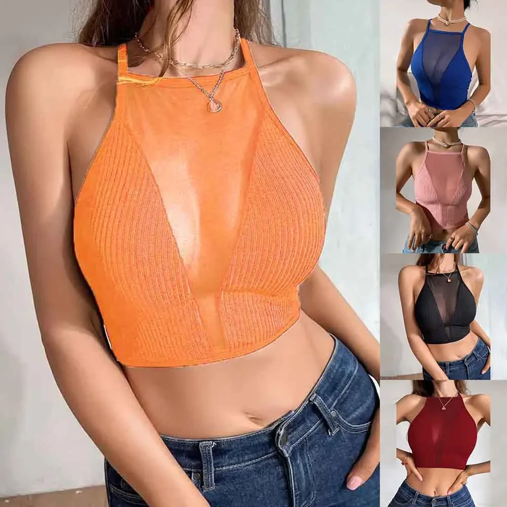 Brand New For Casual Outings Hot Girl Vest Hollow Thin Straps Solid Color Bandeau Collar Casual Style Daily Wear image 6