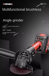 Professional Rechargeable Brushless Lithium-ion Angle Grinder with High Power