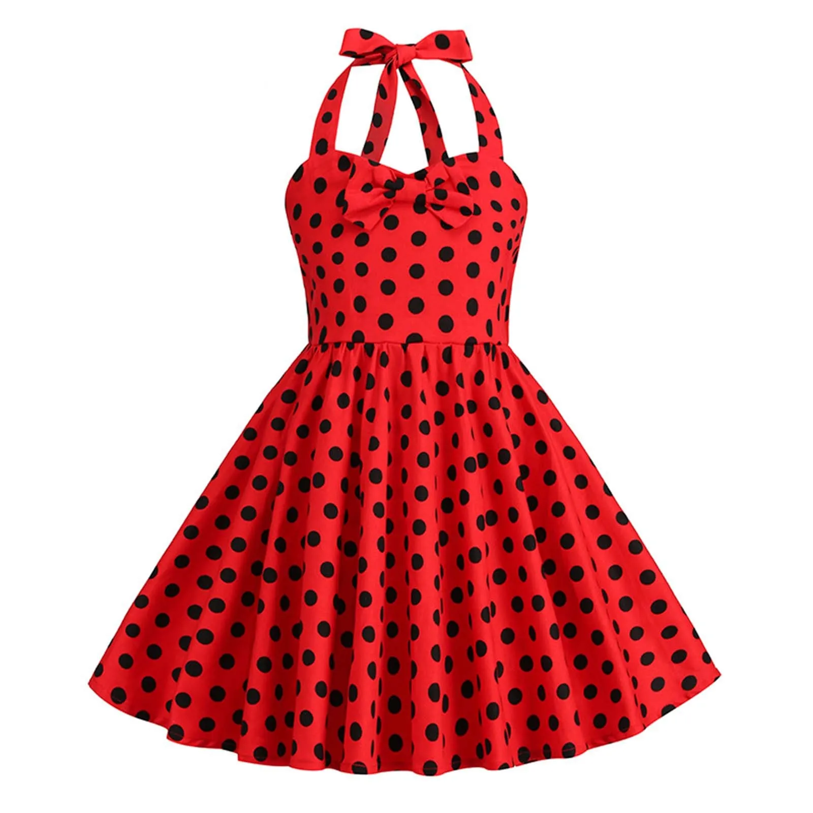 3-8Y Kids Girls\' Polka Dot Halterneck Vintage Summer Dress Sleeveless Elegant Ballet Girls Party Dress Children\'s Girls Dresses