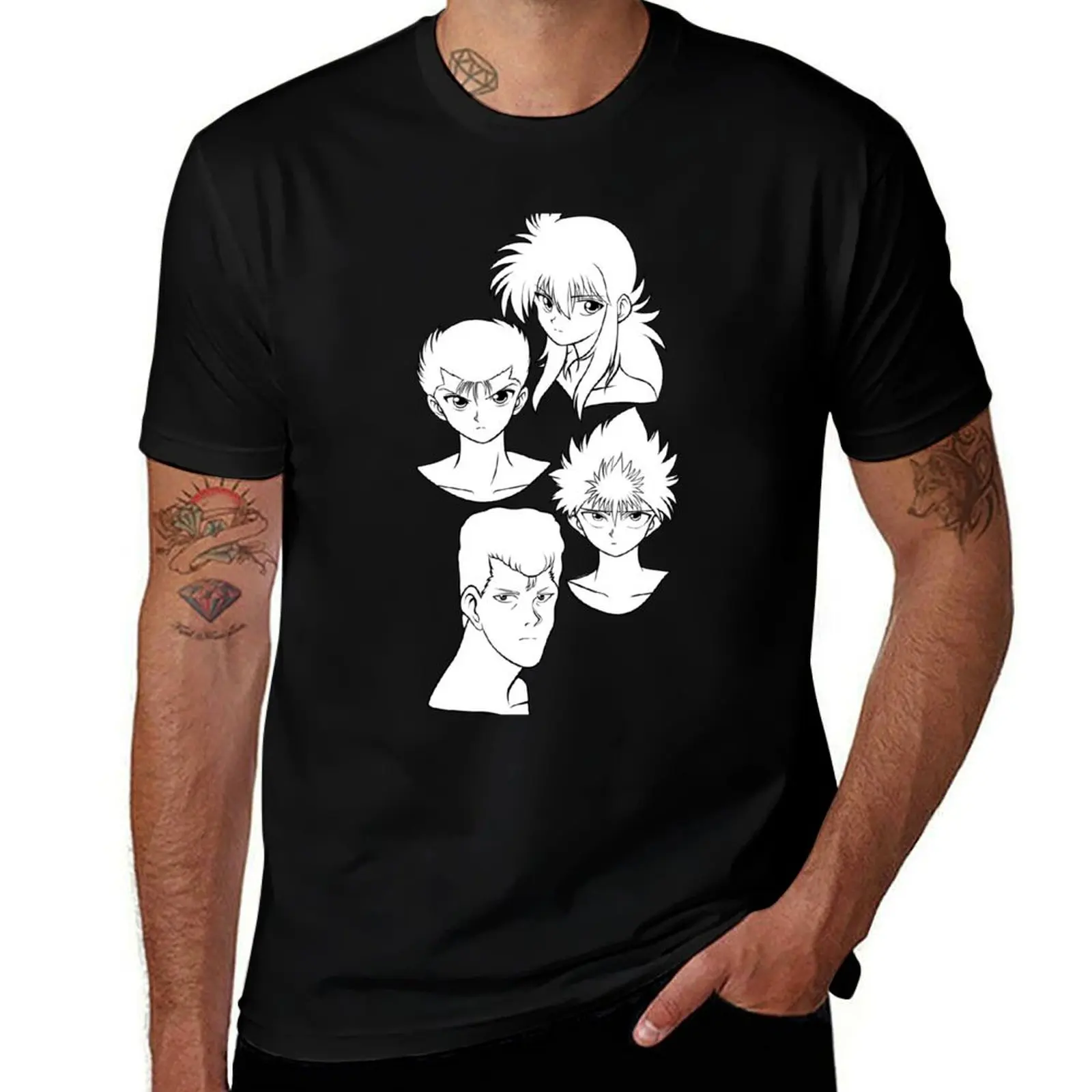 

Футболка Yu Yu Hakusho Yusuke Kurama Kuwabara Hiei, черно-белая, хлопковая, мужская, 100% хлопок.