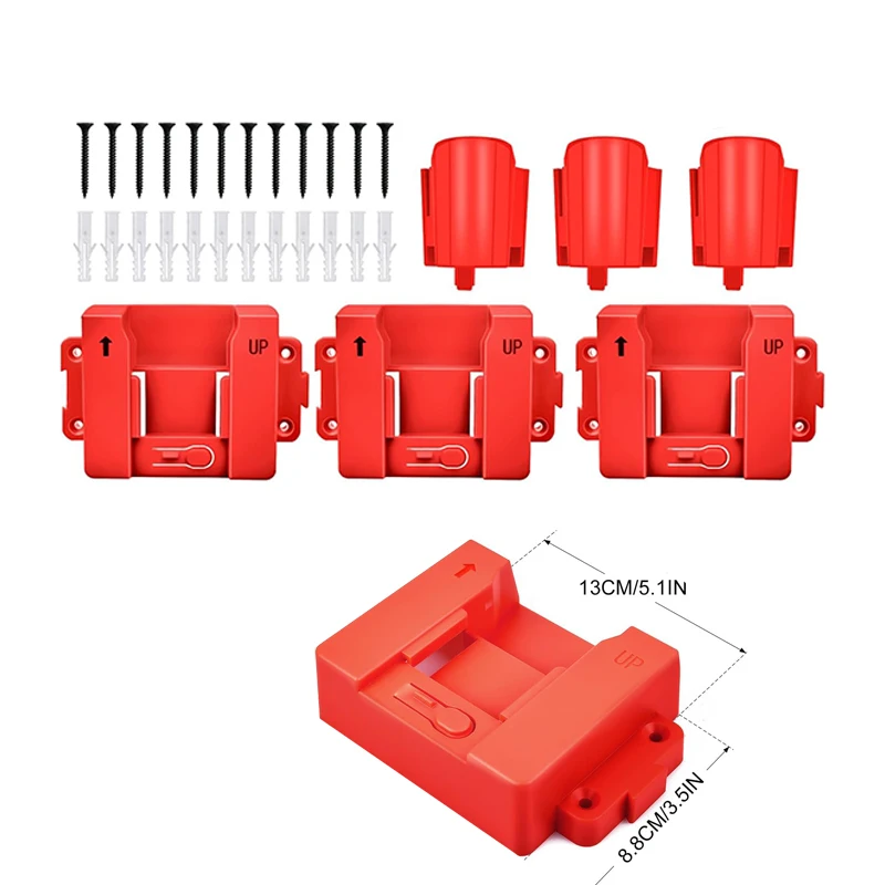 Sturdy 2 in 1 Battery Holder for Milwaukee 12V 18V Lithium Battery Base Holder Storage Rack for 48-11-2401 48-11-1815