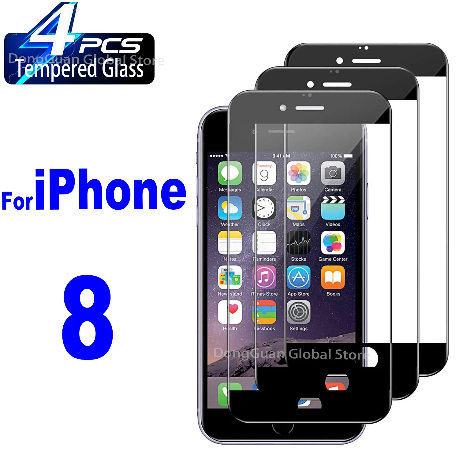 

For iPhone 8 Tempered Glass 1Pcs/4Pcs Black Screen Protector Glass Film