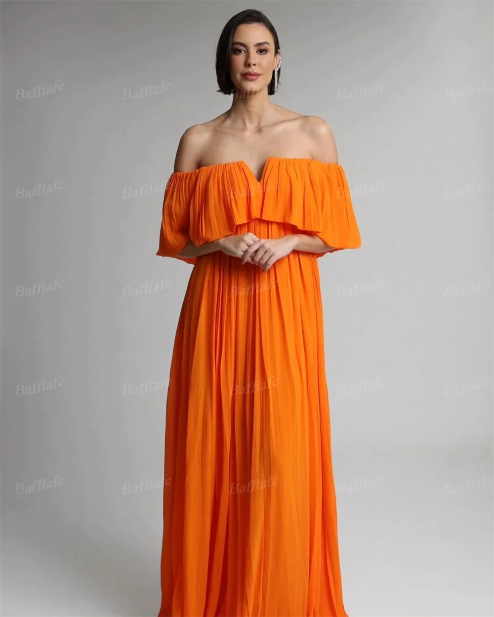 Bella Chffion V Neck Draped robes de soirée Off the Shoulder Length-Floor Evening Dresses Cocktail Party Simple Wedding Dress