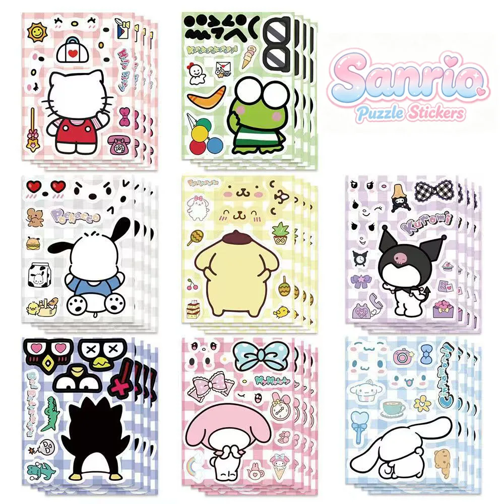 Sanrio Puzzle-Style Decorative Stickers (8/16-Piece Sets) – Cute Kuromi & Cinnamoroll Designs for DIY Crafting