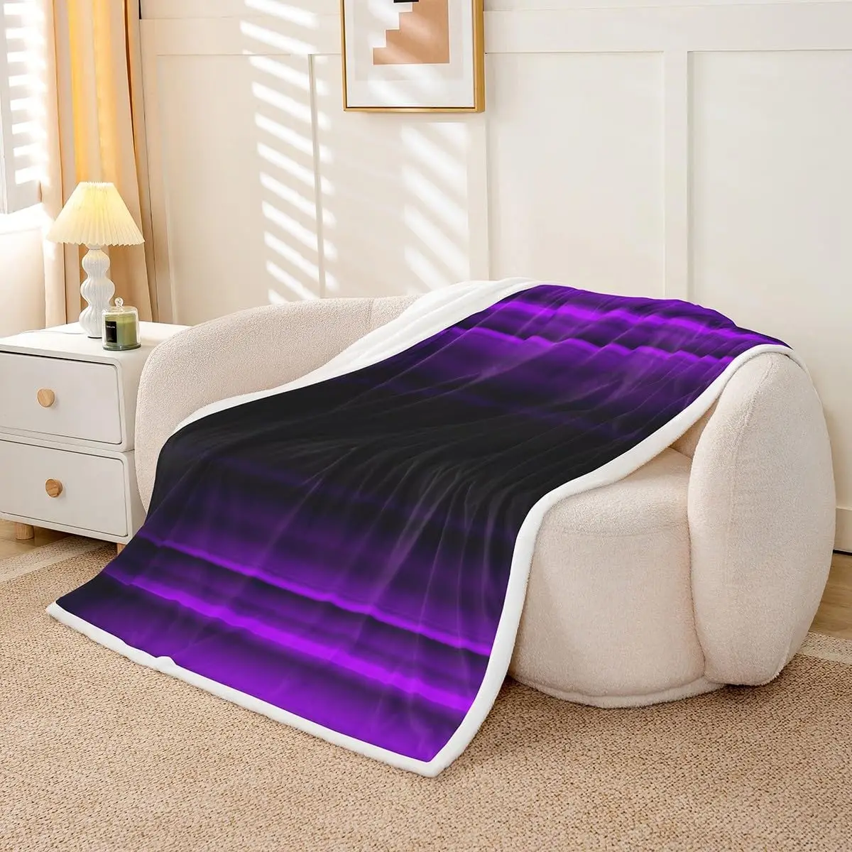 Purple gradient blanket ombre design modern art pattern soft throw bedroom textile cozy decor minimalist accessory