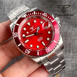 Tandorio NH35A Red Sunburst Dial 40mm Fashion Stainless Steel 200M Dive Automatic Watch for Men Rotating Bezel Sapphire Date