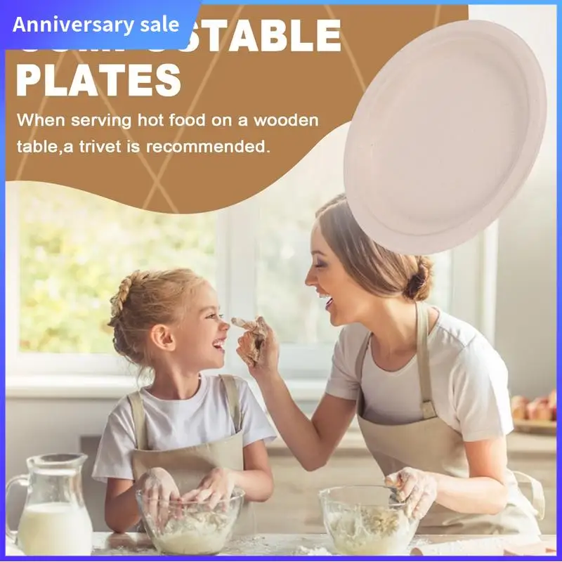 

LUCK-100% Compostable Disposable Paper Plates Bulk 9 Inch 50 Pack, Bamboo Plates, Eco Friendly, Biodegradable