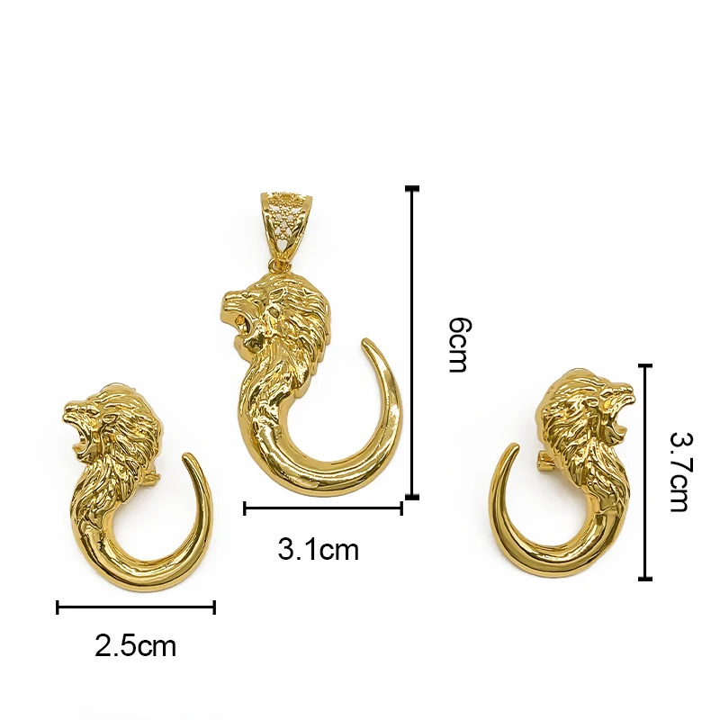 Women's Lion Hook Pendant Necklace & Earrings Set