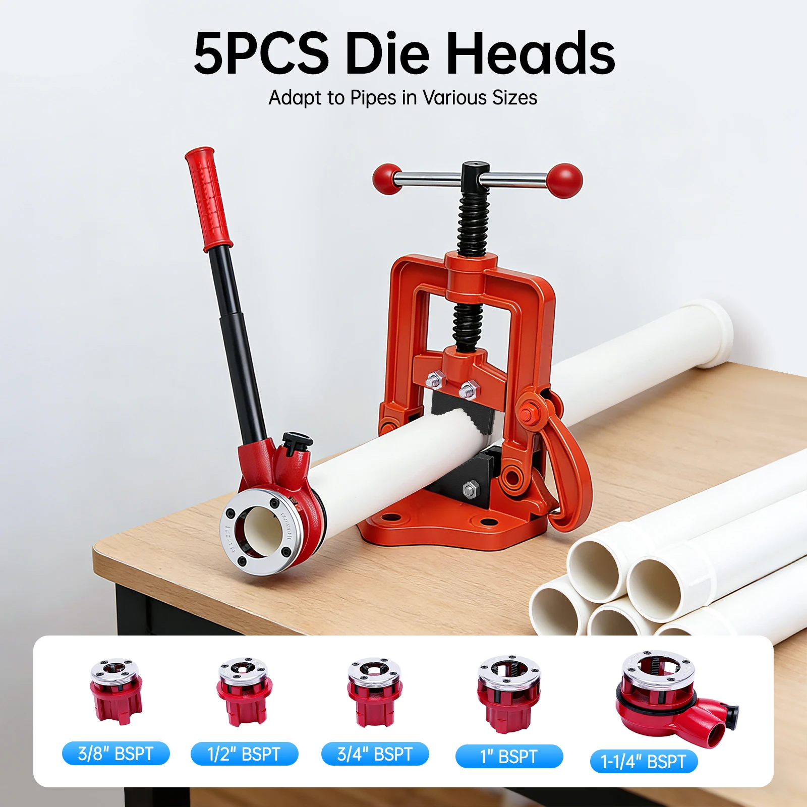 Pipe Threader Ratchet Kit, Manual Ratcheting Pipe Threading Tool Set, Portable Pipe Threading Tool Set for Construction Piping