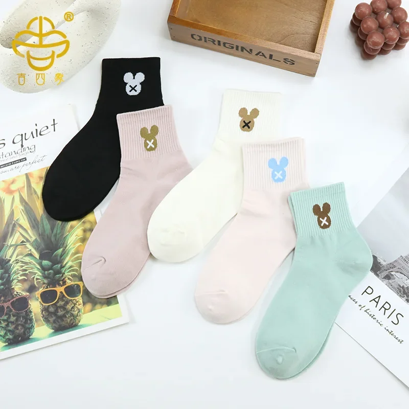 Korean women socks cute cartoon embroidery mouse socks fashion interesting happy novel autumn and winter women socks