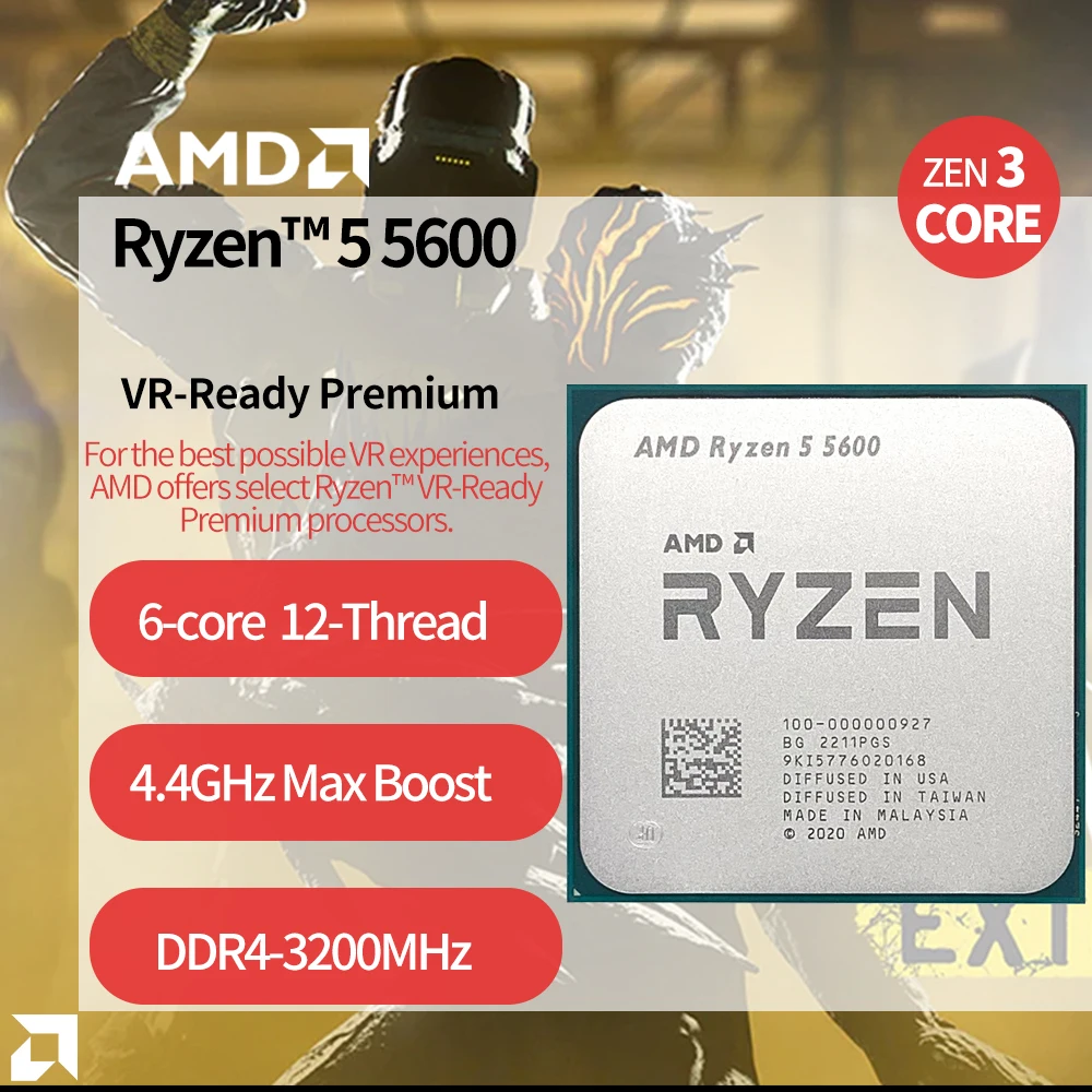 AMD Ryzen 5 5600 R5 5600 3.5 GHz Six-Core Twelve-Thread CPU Processor 7NM 65W L3=32M  100-000000927 Socket AM4 NO FAN