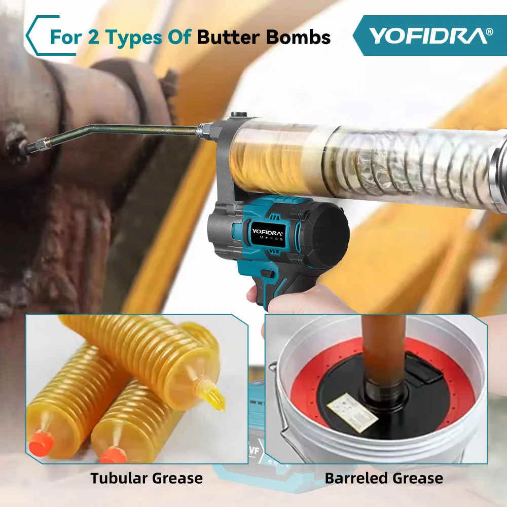 YOFIDRA 103Mpa Brushless Electric Grease Gun 15000PSI Oil Injector Fat Machine Grease Gun Power Tools For Makita 18V Battery Pin