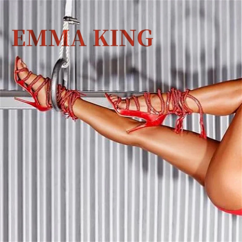 

Elegant Open Toe Stiletto Sandals Sexy Strappy High Heels Vintage Sandals Summer Cross-tied Rope Design Women's Shoes Lace-up