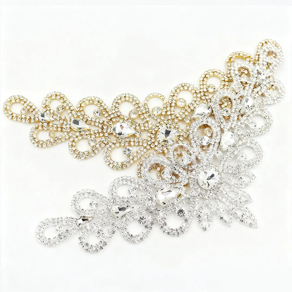 

2025 1PCS Glitter Crystal Rhinestone V Applique Gold Silver Rhinestone Patch Bridal Wedding Headdress Neckline DIY Decoration