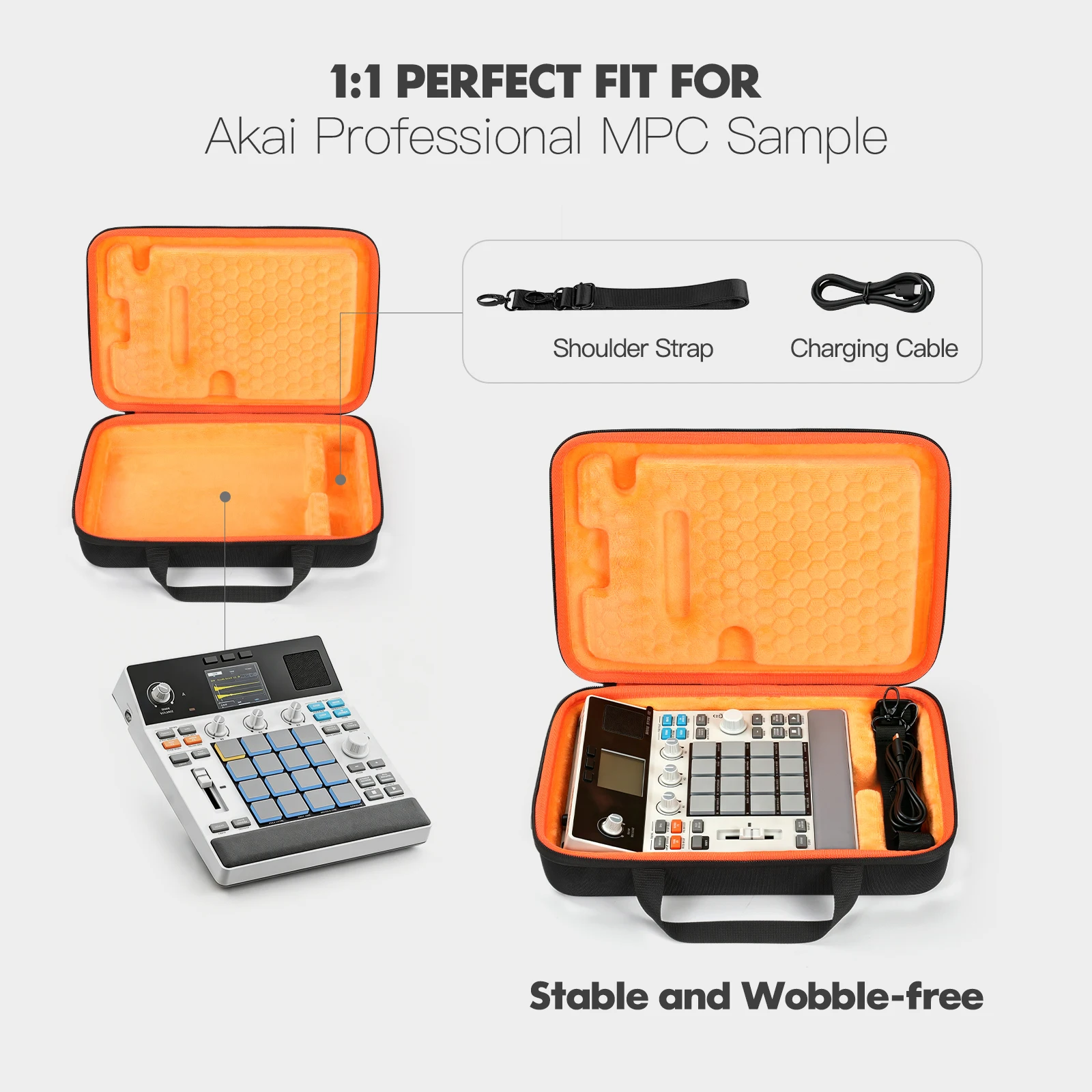 EVA Hard Case for Akai MPC One Plus Sampler Waterproof Carrying Bag with Shoulder Strap Shockproof Storage Box