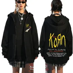 Korn Follow The Leader 20Th Anniversary Zip Up Hoodies Metal Gothic Rock Band Zipper Hooded Sweatshirt Men Fashion Pullovers