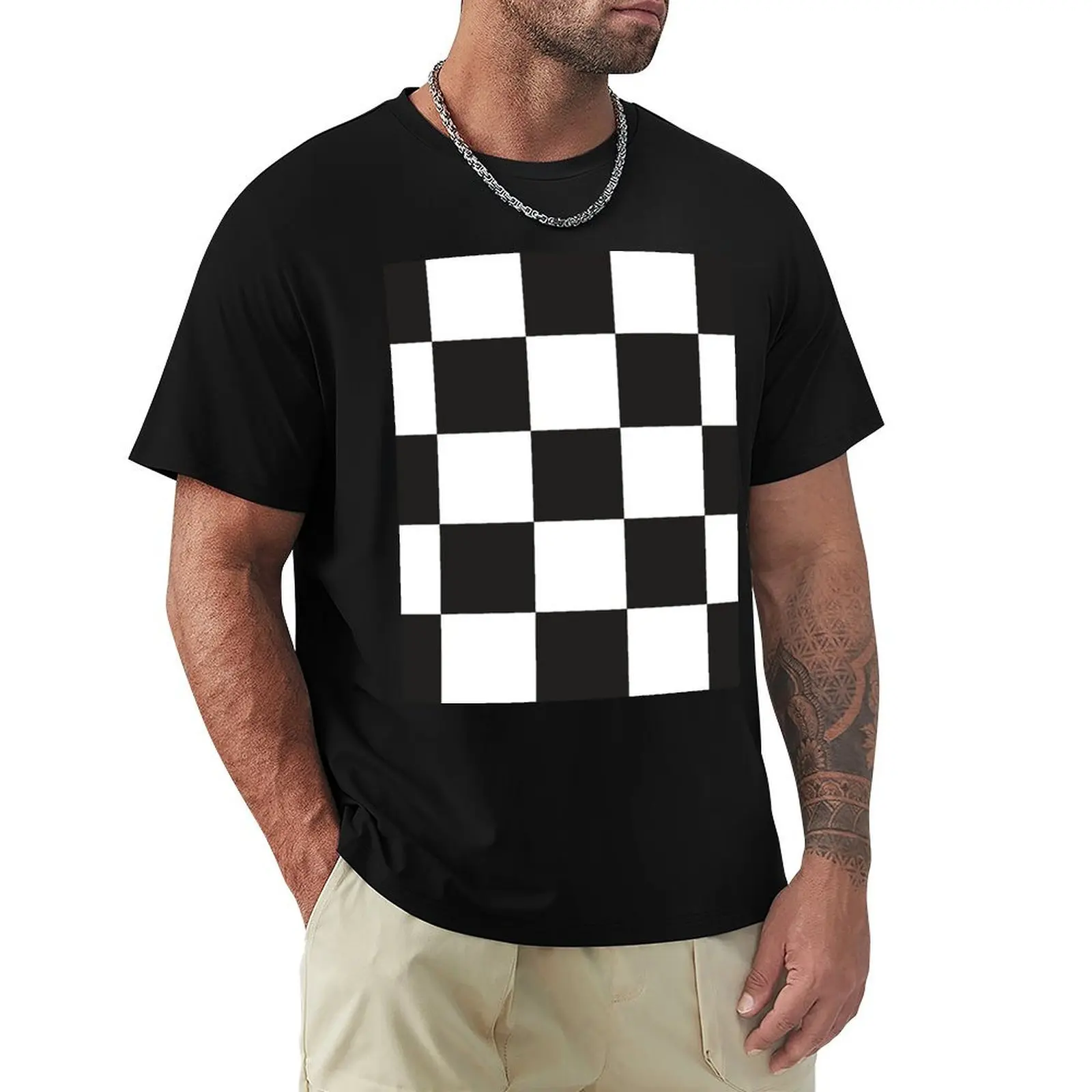

Black and White Checkerboard Chess square pattern HD High Quality Online Store T-Shirt Lightweight Casual Summer T-Shirt