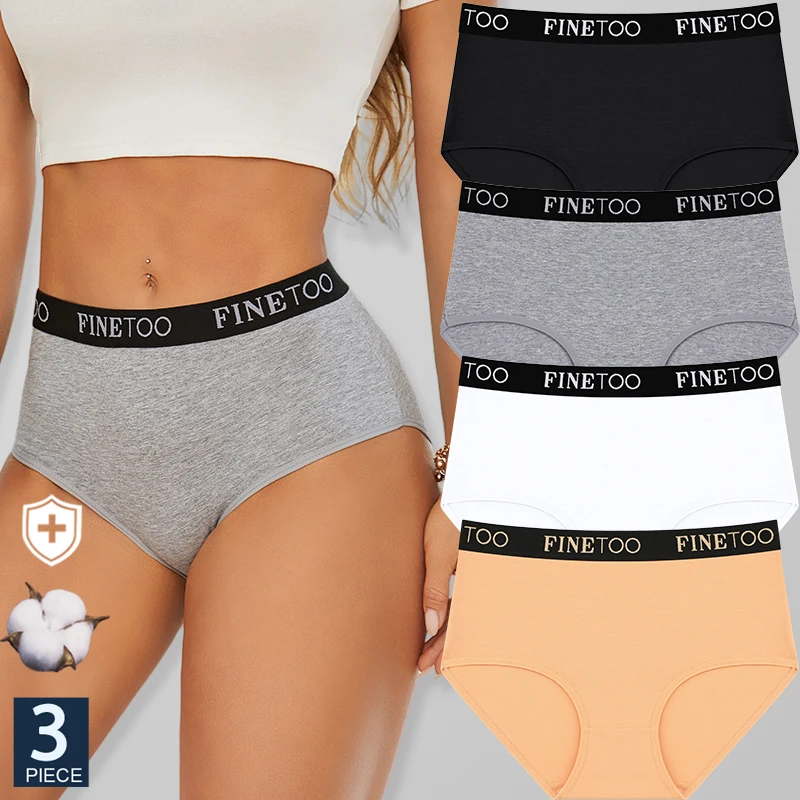 FINETOO 3 Pçs/set Calcinha de Algodão Cuecas de Cintura Média Roupa Interior de Cobertura Total Cuecas Confortáveis Femininas S-XXL Calcinha de Tamanho Grande
