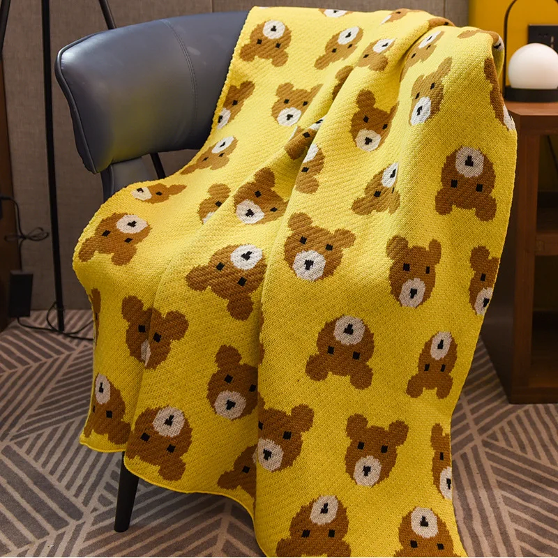 120*150CM European Bear Printing Blanket Soft Towel Sofa Throw Bed Cover Shawl Office Nap Blanket Decoration