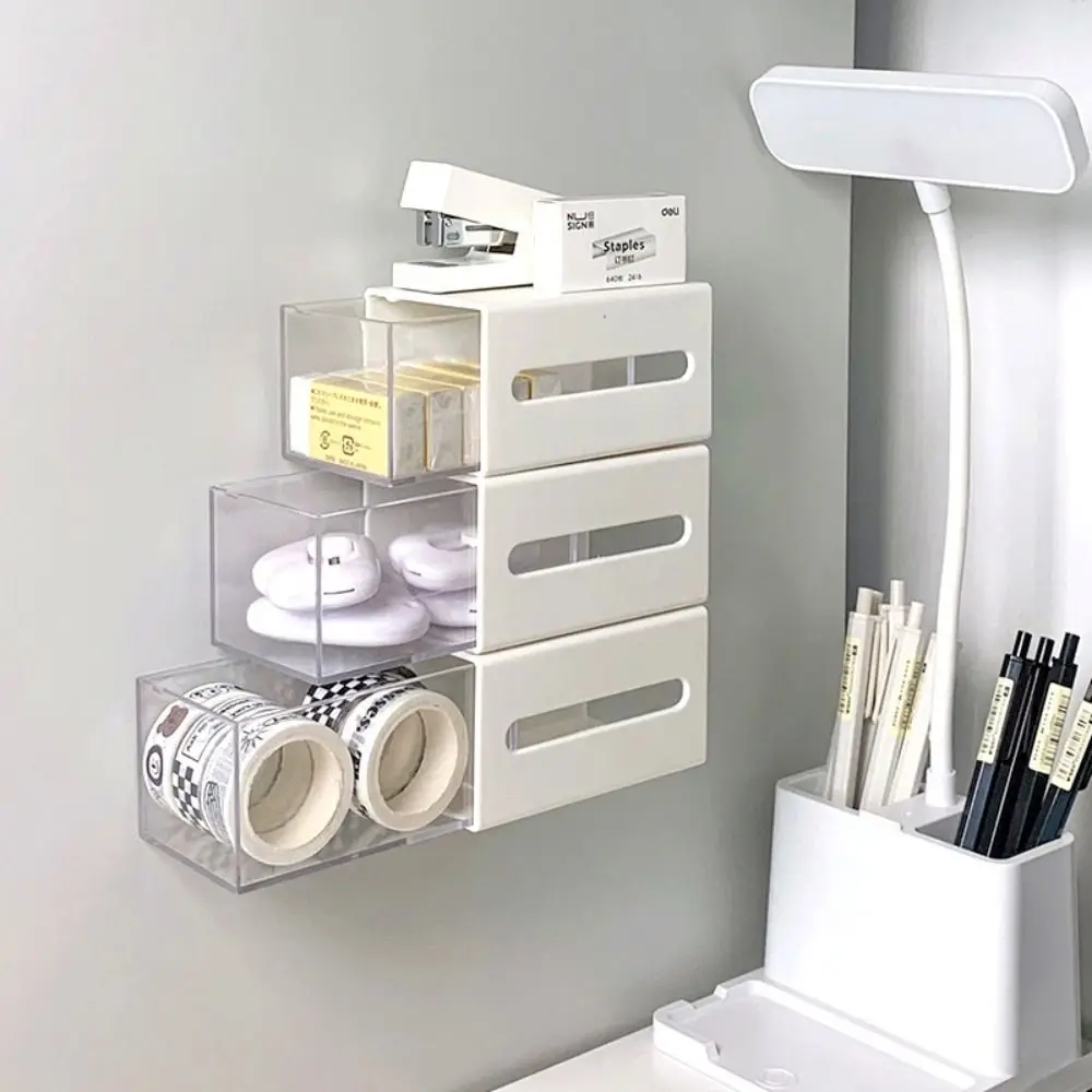 

Plastic Wall-Mounted Cotton Swab Storage Box Pull-out Design Punch-free Telescopic Storage Box Dustproof Hanging Mini Glove Box