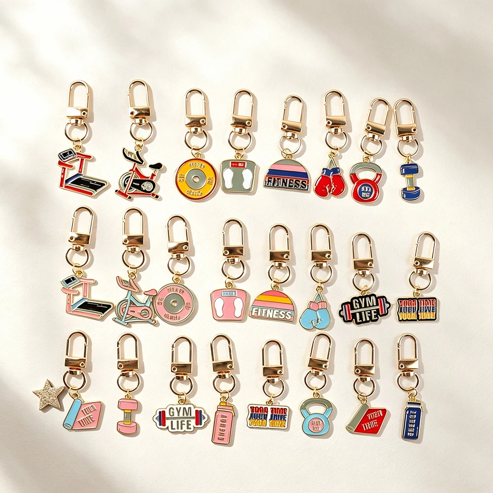 24-Piece Fitness-Themed Keychain Set description 1