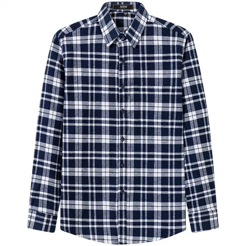 Men\'s Cotton Plaid Shirt Plus Size 4XL - Luxury Brand for Formal Work and Social Events Men Clothing Brushed Check Shirts Male