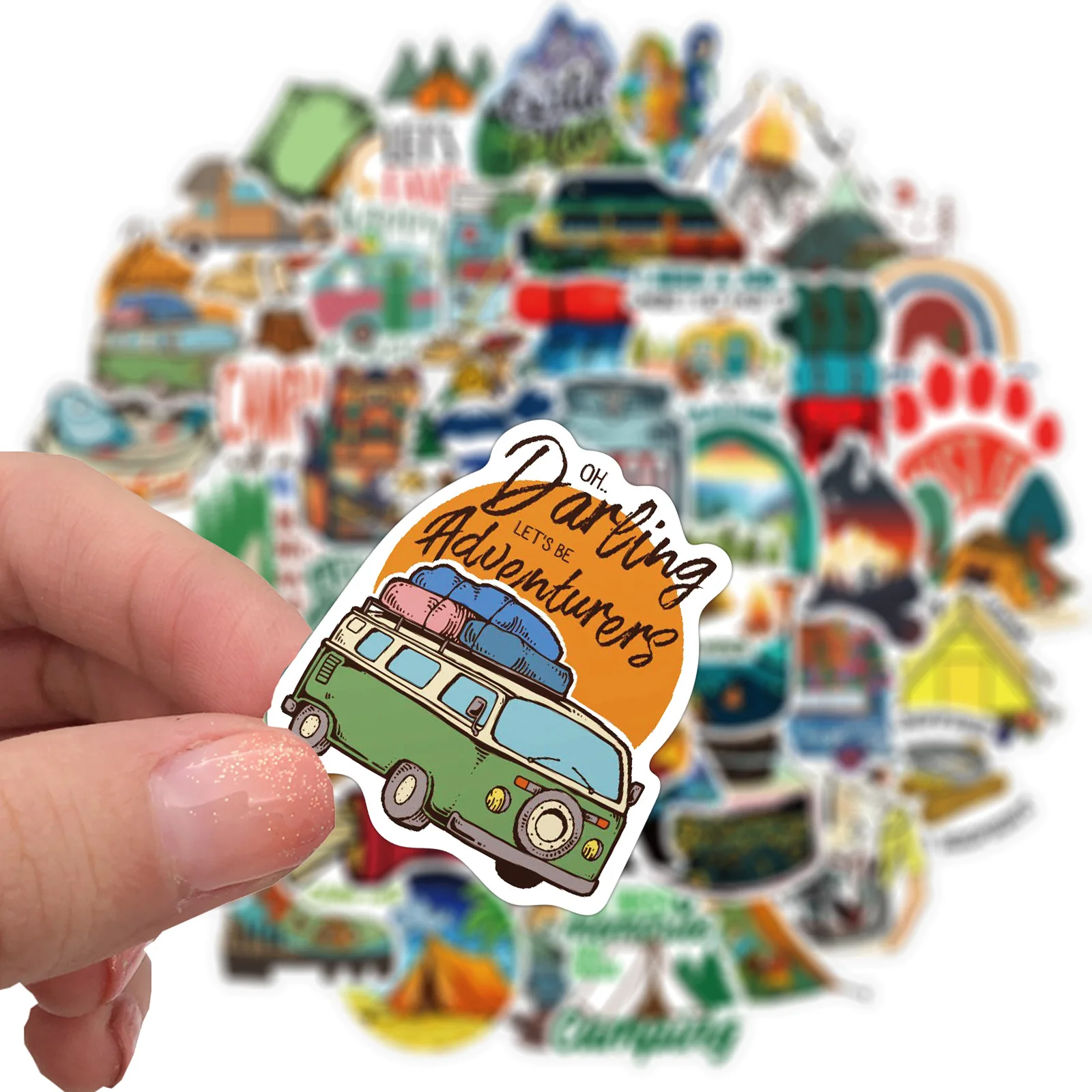 50PCS Forest Outdoor Hiking Camping Stickers Cartoon Decal Skateboard Phone Laptop Car Luggage Bike Cool Waterproof Sticker