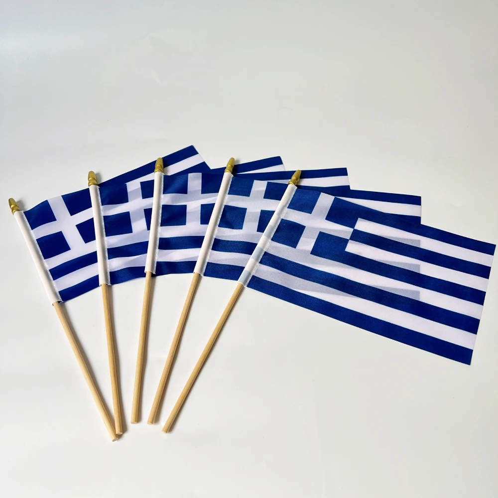 Greek flag 14 * 21 cm Greek flag Polyester standard flag bearer waving flag Woodenflagpole