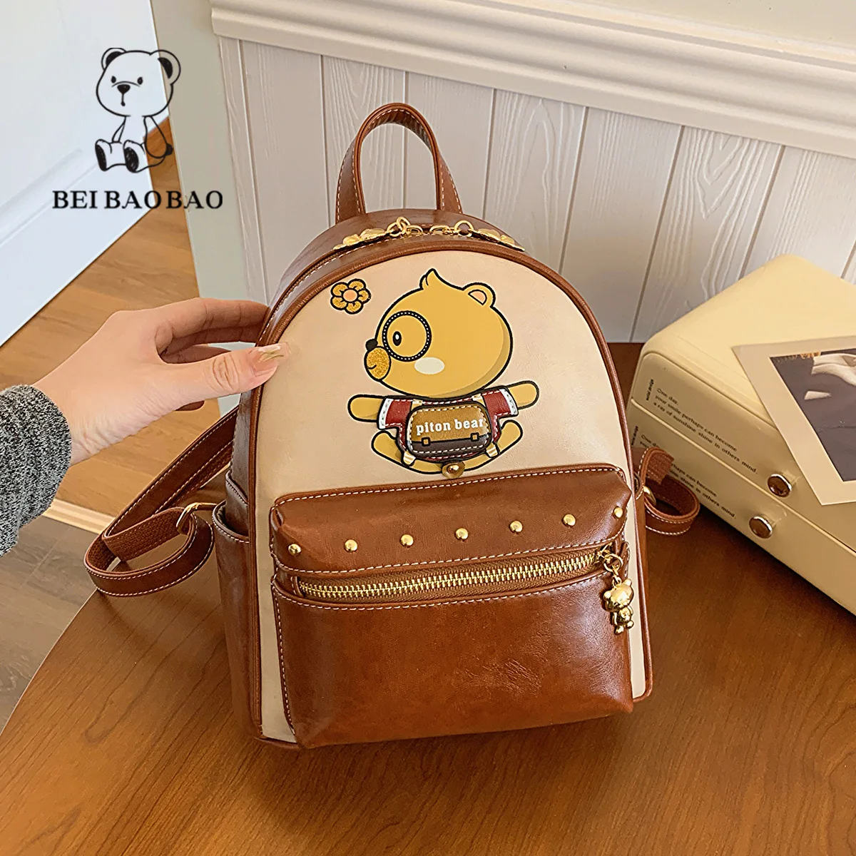 Beibaobao 2024 New Backpack Fashion Bear Outdoor Travel Large Capacity Single Shoulder Bag Mini Women's Bag Backpack mujer