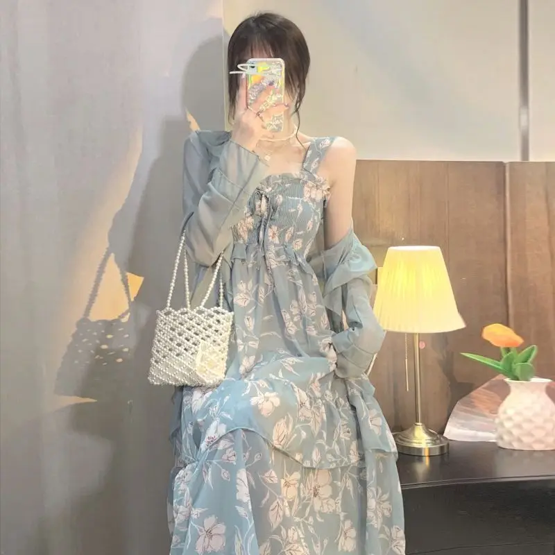 

Women's Clothing 2025 New French Sling Floral Dress Summer Long Skirt Two-piece Suit